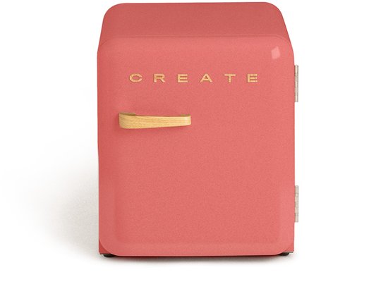 CREATE - Koelkast in retrostijl - Terracotta - Handvat Hout - FRIDGE RETRO 48L