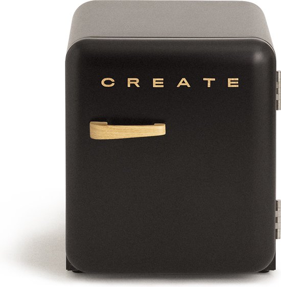 CREATE - Koelkast in retrostijl - Zwart - Handvat Hout - FRIDGE RETRO 48L