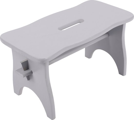 Creative Deco Voetenbank Opstapkruk Houten Krukje Opstapje Kinderkruk - Grijs Voetkrukje Stapje - 38 x 19 x 21 cm - Dennenhout - Kinderen van Creative