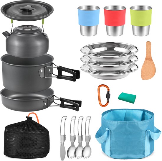 Creatorally 21-delig Camping pannenset met bestek - Kookset - Kamperen - Koken - Kookgerei - Kamp Pan en Pan Kookset - Outdoor Kamperen Wandelen Backpacking Overlevingsuitrusting van Merkloos