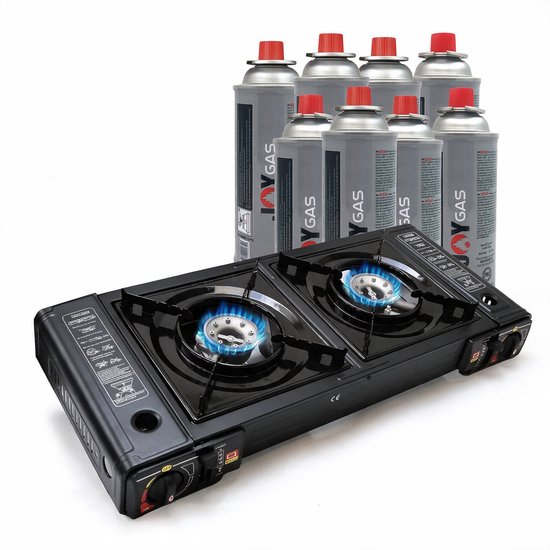 Crestone - 2 pits Kooktoestel op Gas - Gas Stove - Camping Kooktoestel - Gaspit - Gasfornuis - Noodpakket - Gasstel - Cooker - Double Valve - Met 8 Gasbussen
