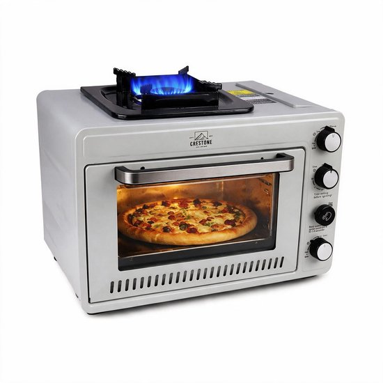 Crestone Draagbare Gasoven - Werkt op 227 gram Gasbussen - Camping Oven met Branderpit - Inhoud 25,2 Liter - 2,1 kW - Elektronische Ontsteking - Outdoor & Thuisgebruik