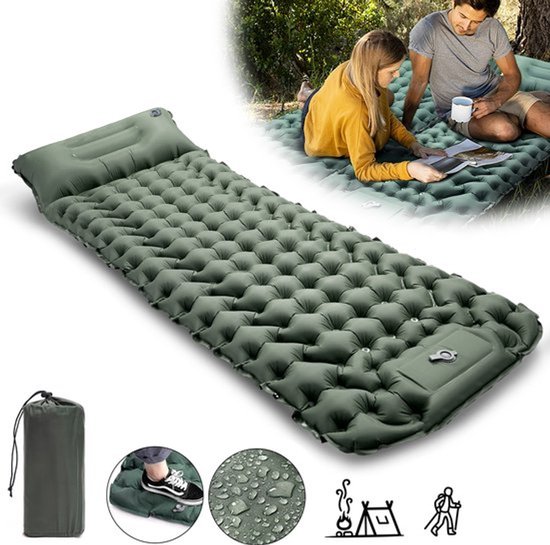 CRESTONE Luchtbed - Slaapmat Zelfopblazend - Campingbedje - Slaapmatten - Luchtbed met Ingebouwde Pomp - Slaapmatje 1 Persoons - Kliksysteem – Groen van CRESTONE