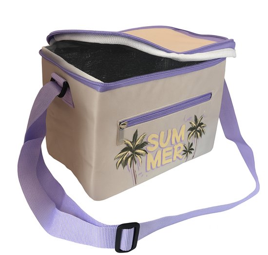 CUHOC Koeltas 4L – Compacte Lunchtas met schouderband voor School, Werk of Strand – Isolerende Koelbag – Kleine Koeltas -Paarse Palmprint & ‘SUMMER’ Opdruk van Merkloos
