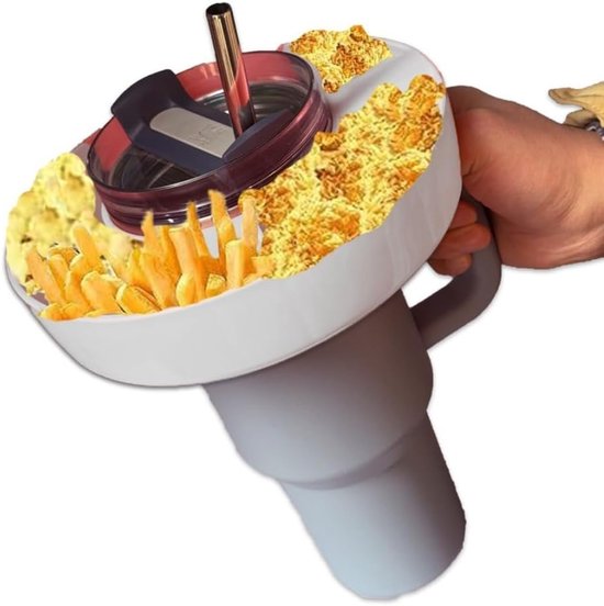 Cup Snackbekerhouder - Snacktray Met Handvat - Dubbel Vak Voor Eten En Drinken - Compatibel Met 40 Oz - Auto, Strand, Picknick, Filmavond - Meerdere Opbergvakken - BPA-Vrij Siliconen