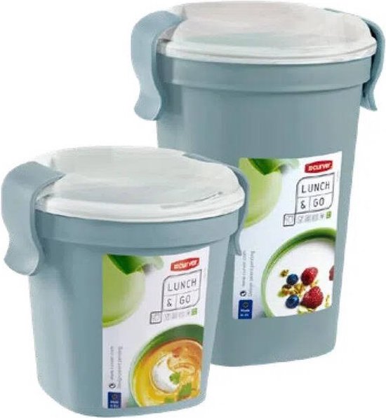 Curver Lunch Go set - Blauw - Reisbeker - 2 delig - 1 Liter - 0.5 Liter - On the Go van Curver