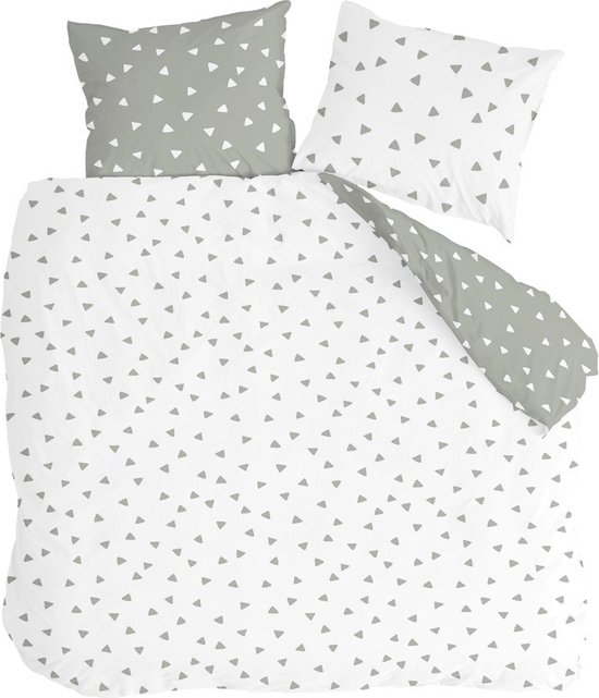 Customer Label Byrklund Dekbedovertrek Just Triangles - 200x220 - 100% Katoen - Wit / Grijs van Merkloos