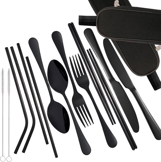 Cutlery Sets for 1-2 Persons - Portable Stainless Steel Outdoor Camping Set with Case and Utensils van CUT