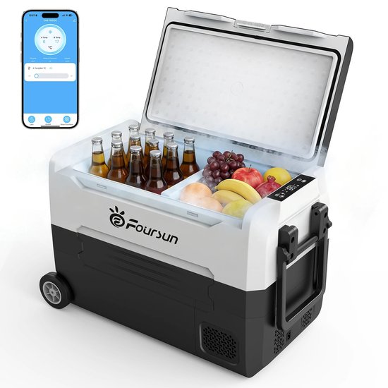 Cventrix Koelbox - Draagbare Elektrische koelbox - 45L Draagbare Koelbox Auto - Vriesvak tot -20 graden - Handgreep en Wielen - App Besturing