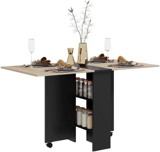 CYRO - Opklapbare Tafel - Opklaptafel - Opvouwbare Tafel - Vouwtafel - 75X140X74 Cm - 4-6 Personen - Natuurlijk hout - Zwart
