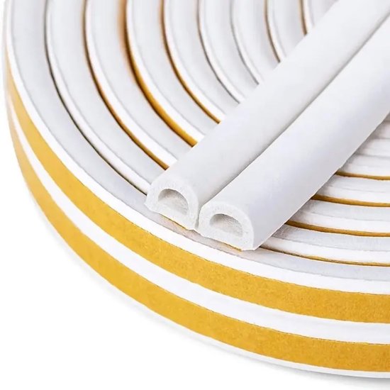 D-Profile Dichtingsband voor Deuren en Ramen - Zelfklevende Schuimband, Waterdicht, Winddicht, Geluiddicht, 10m (Wit)