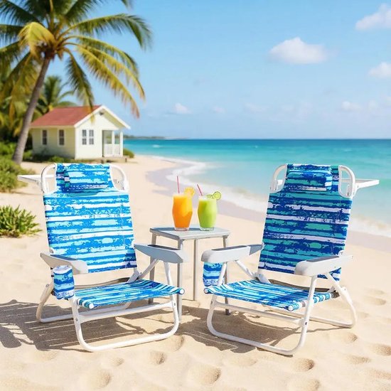 Dailygoods 2-pack opvouwbare strandstoel, lichtgewicht, platliggende ligstoel, blauw