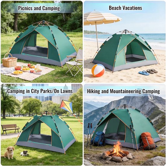 Dailygoods 2-persoons instant opzetbare kampeertent, automatisch, waterdicht, winddicht, dubbele laag, familietent, stra