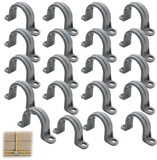Dailygoods - 20 Stuks 2-Gats slangklem, U-buisklemmen, Tweegats Buisklem, Twee Gat Buis Riem Spanning Clips, voor gas, waterpijp, buis (3/4")