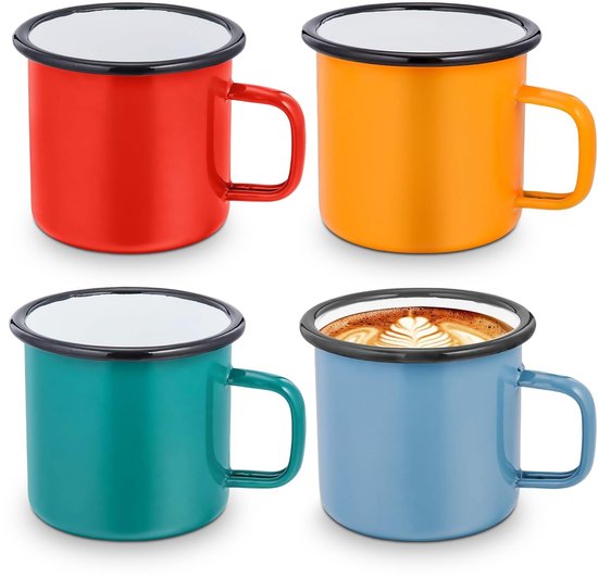 Dailygoods - 4-delige Set Emaille Koffiemokken - Draagbare Drinkbekers voor Camping en Thuis