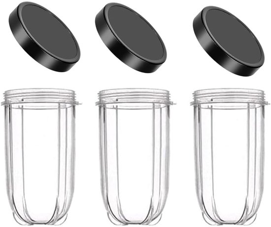 Dailygoods- Beker Vervangend 3 Stuks - 16 oz - Met Deksel - Compatibel met Magic Bullet - Blender - Juicer - Mixbeker