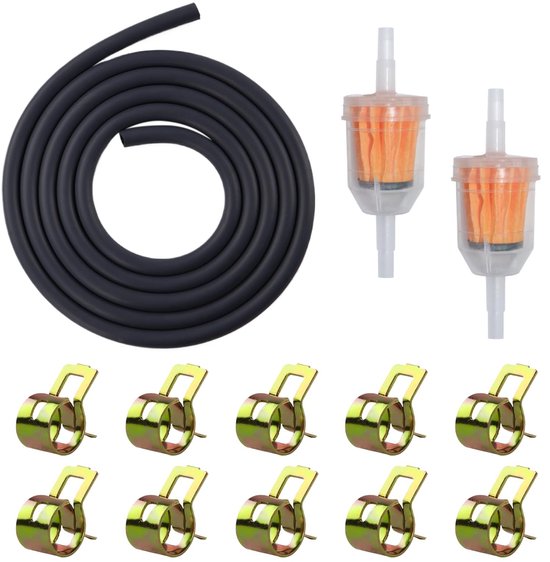 Dailygoods- Brandstofleiding 2 m Ø 6 mm - Benzineslang - Benzinefilters - Slangklemmen - Flexibel Rubber - Herbruikbaar