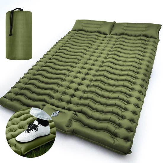 Dailygoods- Campingmat 10 cm dik - Dubbele zelfopblazende luchtmatras - Waterdicht - Ingebouwde voetpomp - Ultralicht voor 2 personen - 192x125 cm