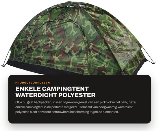 Dailygoods- Campingtent Waterdicht - Lichtgewicht Tent - Draagtas voor Backpacking - Voor Eén Persoon - UV-bescherming - Duurzaam Polyester - Eenpersoonstent