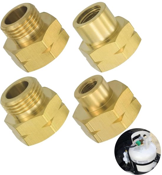 Dailygoods - Dailygoody - Gasflesadapterset - 4 Stuks - Perfect voor Camping - Messing Gasflessenadapter - Voor Duitse Gasflessen - Geschikt voor Buiten