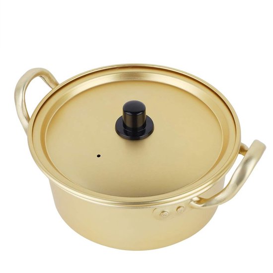 Dailygoods - Dailygoody - Koreaanse Noodle Pot - Aluminium pastapan - Geel - Ramen pan - Handgemaakt design - Geschikt voor kookplaat - 20 cm