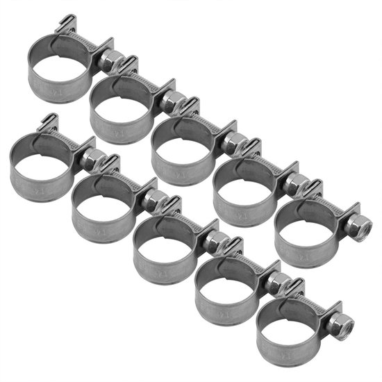 Dailygoods - Dailygoody - Slangklem - RVS - Brandstofslang - Lucht- en Waterslang - Siliconenslang - 14-16mm - 10 stuks - Geschikt voor diverse toepassingen - Zilv
