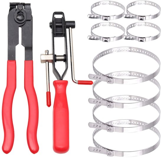 Dailygoods - Dailygoody - Slangklemmen - Slangklemmenset - Inclusief klemtang - Rood - Auto-reparatiegereedschap - Universele pasvorm - Geschikt voor de meeste aut