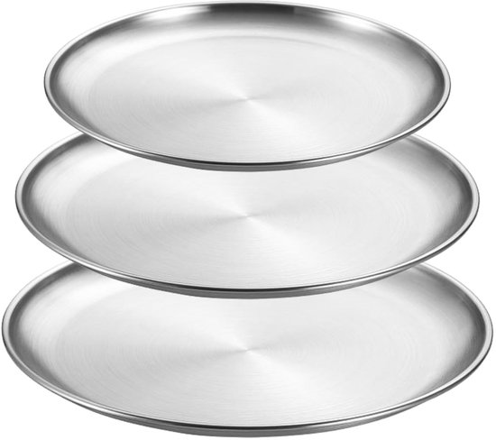 Dailygoods- Dienbladen 3 Stuks - Ronde Borden - Roestvrij Staal