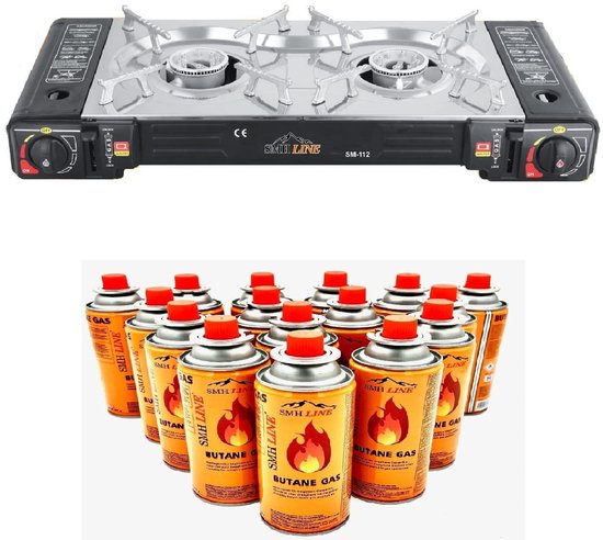 Dailygoods - ® Dubbele Camping Kooktoestel - 2 Pits Inclusief 12 Gasflessen