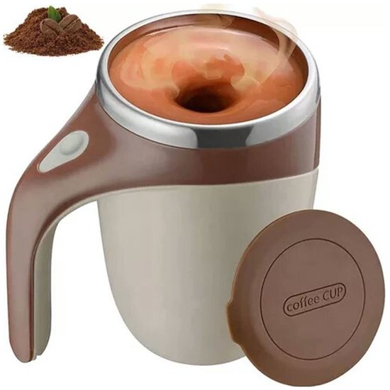 Dailygoods - Elektrische Magnetische Roerkoffiemok - Automatische Mengbeker - Bruin - Reisbeker voor Koffiemelk en Cacao - 380ML - Handig voor Reizen