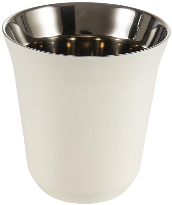 Dailygoods- Espressobeker 160 ml - Dubbelwandig - Roestvrij staal - Ergonomisch - Kleur: Wit/Paarse/Beige - Stevig en isolerend - Koffiekopje