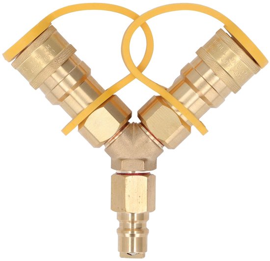 Dailygoods - Gas Y-splitter - 3/8 duim Quick Connect Adapter - Lekvrije werking - Messing en rubber - Geschikt voor aardgasgrills - Voor pizza oven en...