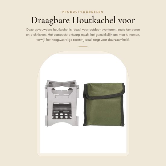 Dailygoods- Houtkachel Draagbaar - Opvouwbaar Mini Fornuis - Roestvrij Staal - Voor Outdoor Avonturen - Geschikt voor Kamperen - Ventilatieopeningen - Kampeerfornuis