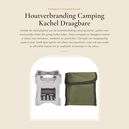 Dailygoods- Houtkachel Draagbaar - Roestvrij Staal - Mini Kookgerei - Buiten - Hittebestendig - 5 Platen en Canvas Tas - Campingkachel
