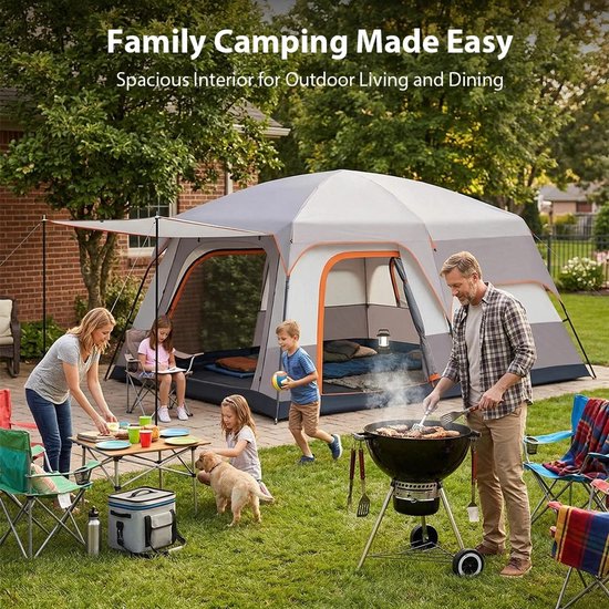 Dailygoods Kampeertent Familietent met grote opbergtas Zonwerende tent Draagbare reistent Kampeer- en vakantietent met g
