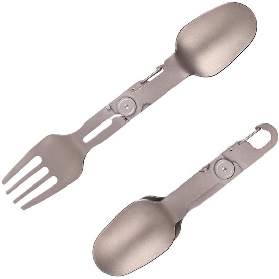 Dailygoods- Kampeervork Opvouwbaar - Roterende Spork - Titanium - Lichtgewicht - 18,3x3,5x3,3cm - Multifunctioneel