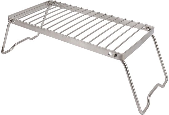 Dailygoods- Kampvuurgrill Roestvrij Staal - Opvouwbare Grill - Verstelbare Hoogte - Kookrek met Afvoerfunctie - Duurzaam en Betrouwbaar - Geschikt voor Buiten Kamperen - Kampeergrill
