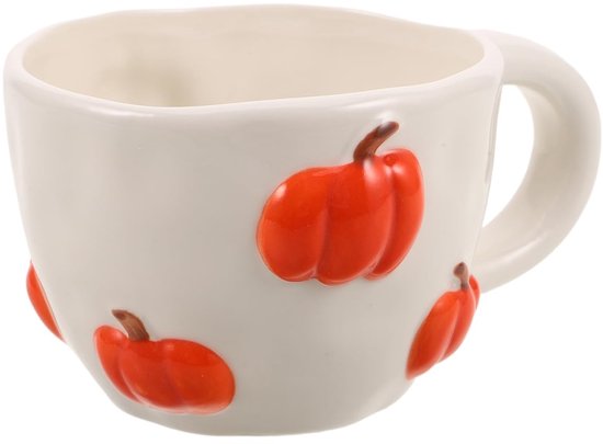 Dailygoods- Keramische Mok Pompoen - Unieke Koffiemok - Warmtebestendig - Voor Koffie/Thee - Gemakkelijk te Reinigen - 15x10x7 cm - Koffiekop