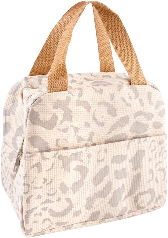 Dailygoods - Kleine Lichte Lunchtas, 6L Corduroy Lunch Dode Handtassen, Waterdichte Herbruikbare Lunchtas, Thermische Voedselzak, Koeltas voor Lunch, voor Werk, School, Reizen, Outdoor Picknick, Strand (Beige)