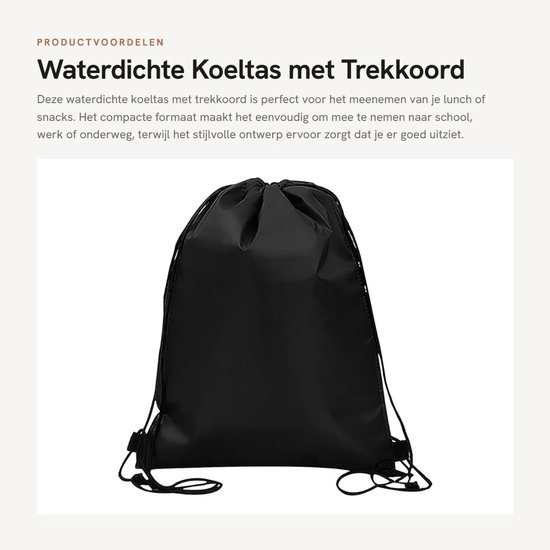 Dailygoods- Koeltas Waterdicht - Opvouwbare Koeltas - Isolerende Lunchtas - Trekkoord - Compact - Zwart Polyester - Lunchbox