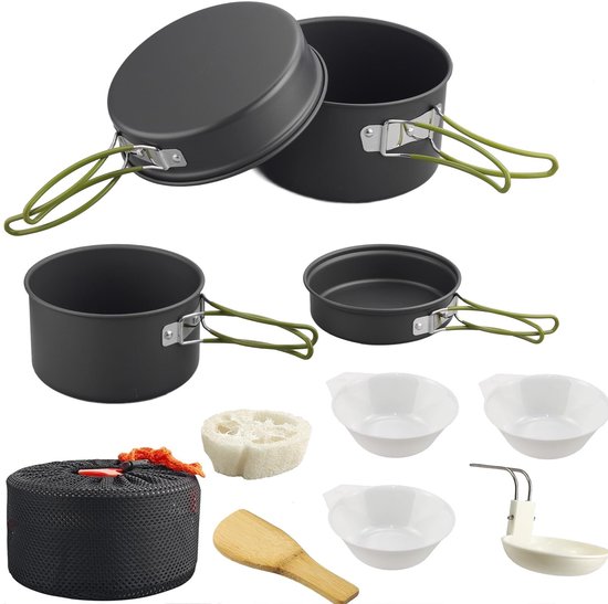 Dailygoods- Kookset Lichtgewicht - Camping Kookgerei Set - Camping Potten/Pannen Set - Draagbare Kookset - Koken voor 2-3 Personen - Aluminium Kookgerei