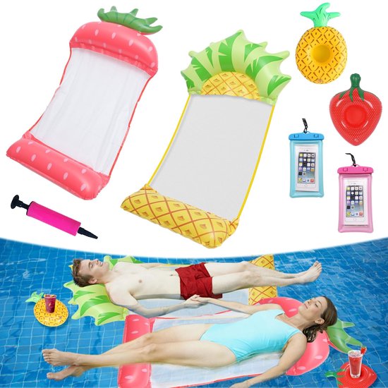 Dailygoods- Luchtmatras 4-in-1 - Waterhangmat - Opblaasbare Bekerhouders - Waterdichte Zakken - Compact Opvouwbaar - Voor Volwassenen - Opblaasbed