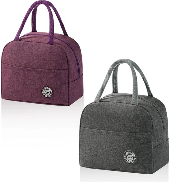 Dailygoods- Lunchtas 2 Stuks - Mini-Koeltas - Kleine Koeltassen - Praktische Hengsels - Voor Kantoor/School - Zijvakken