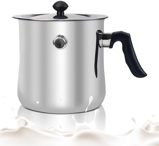 Dailygoods- Melkpan Dubbelwandig 1,5 l - Roestvrij Staal - Waterbadpan - Deksel - Fluittoon - Voor Melk/Sauzen - Simmerpan