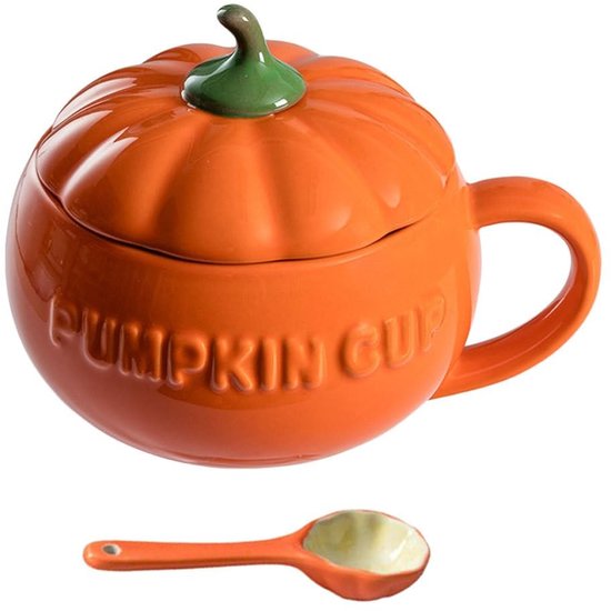 Dailygoods- Mok Pompoen - Koffiekop met Deksel - Keramische Beker