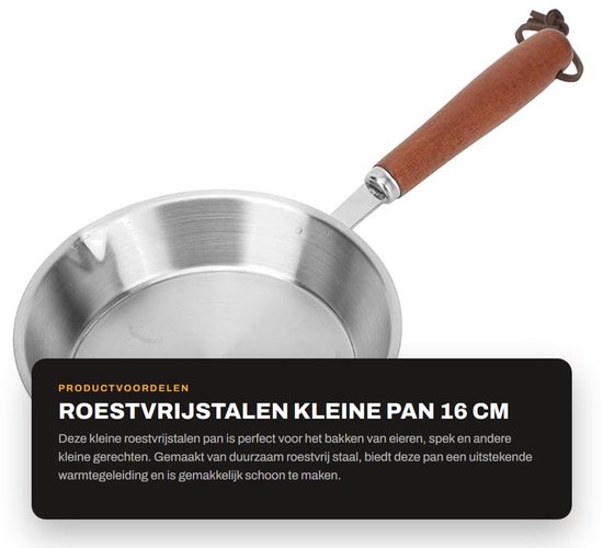 Dailygoods- Pan 16 cm Roestvrij staal - Kleine Pan - Duurzaam - Roestbestendig - Geschikt voor Inductie - Betrouwbare Keukenpartner - Koekenpan