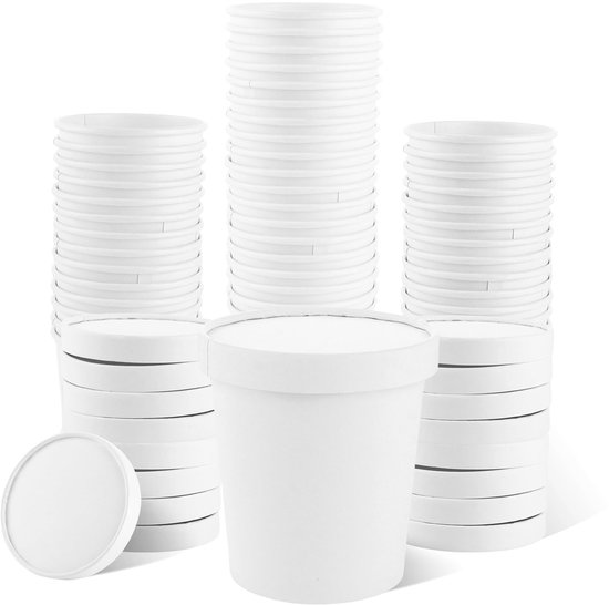 Dailygoods- Papieren Beker 450 ml - Wegwerpbekers met Deksel - Kartonnen Soepbeker - IJsbekers Papier - Snackbeker - Waterdicht en Robuust