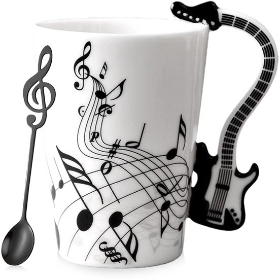 Dailygoods - Porseleinen Koffiemok met Muziek Motief en Lepel