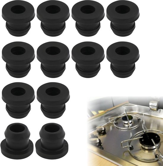 Dailygoods- Rubberen Stoppen 12 Stuks - Conisch - Hittebestendig tot 260°C - Roestvrij - Dempt Trillingen - Voor 5 mm Staven - Kookplaat Accessoires