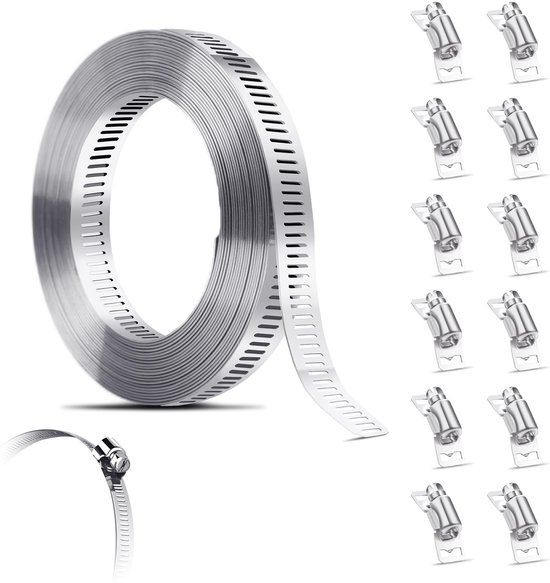 Dailygoods- Slangenklem Set 12 Stuks - Roestvrij Staal - Verstelbare Pijpklemmen - 5 m Kabelbinders - DIY voor Auto/Waterleiding - 304 Materiaal - Buisklem
